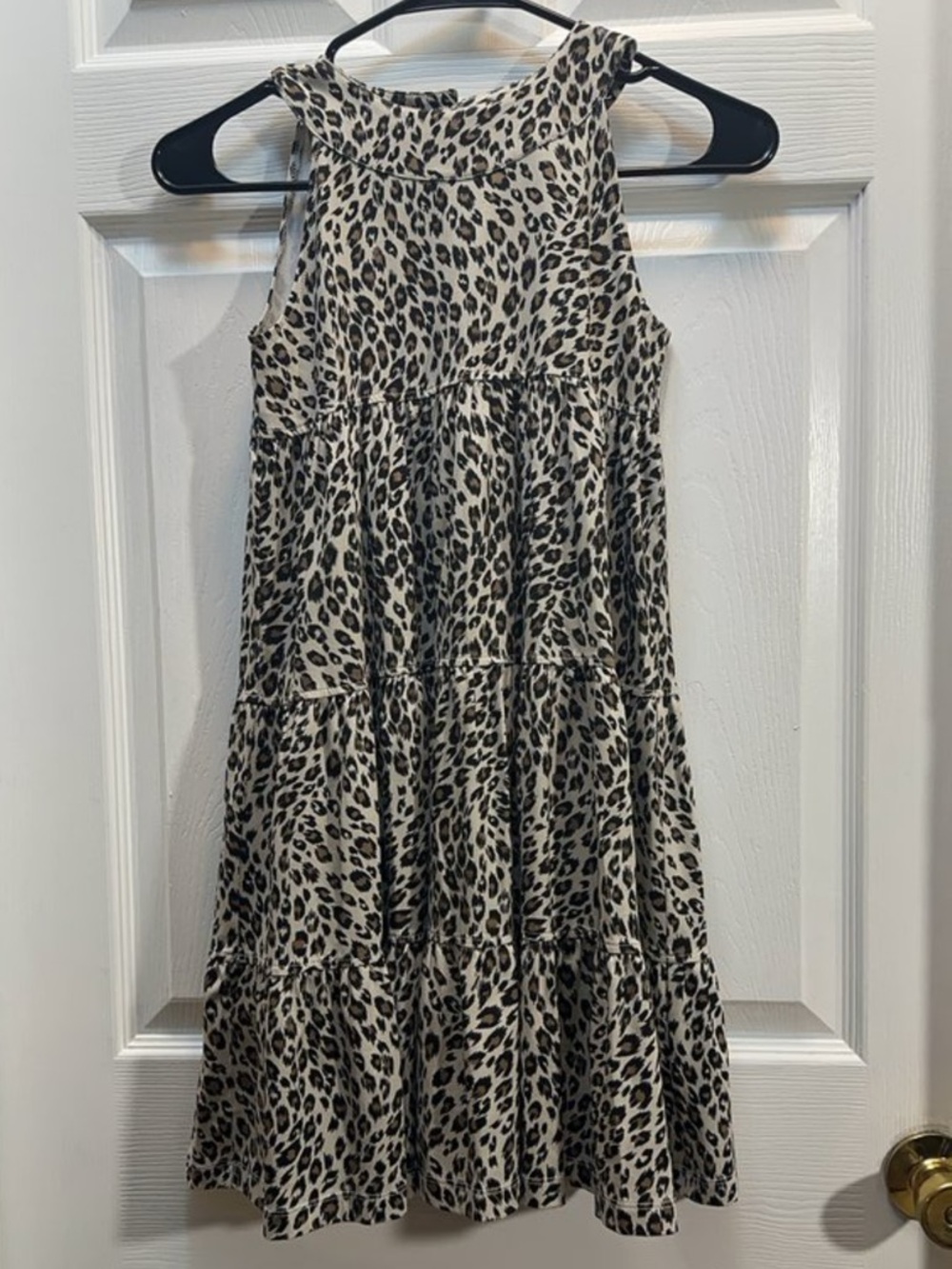 Girls' Leopard Print Tiered Skater Dress - Cream and Black